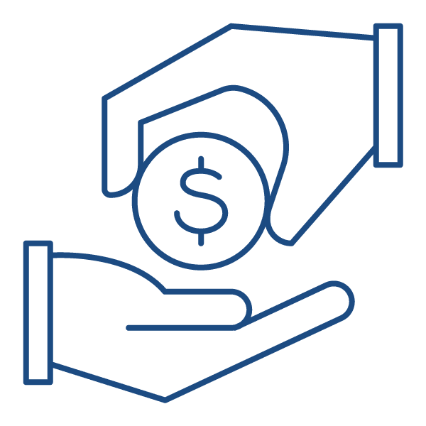 One hand giving the other a dollar coin